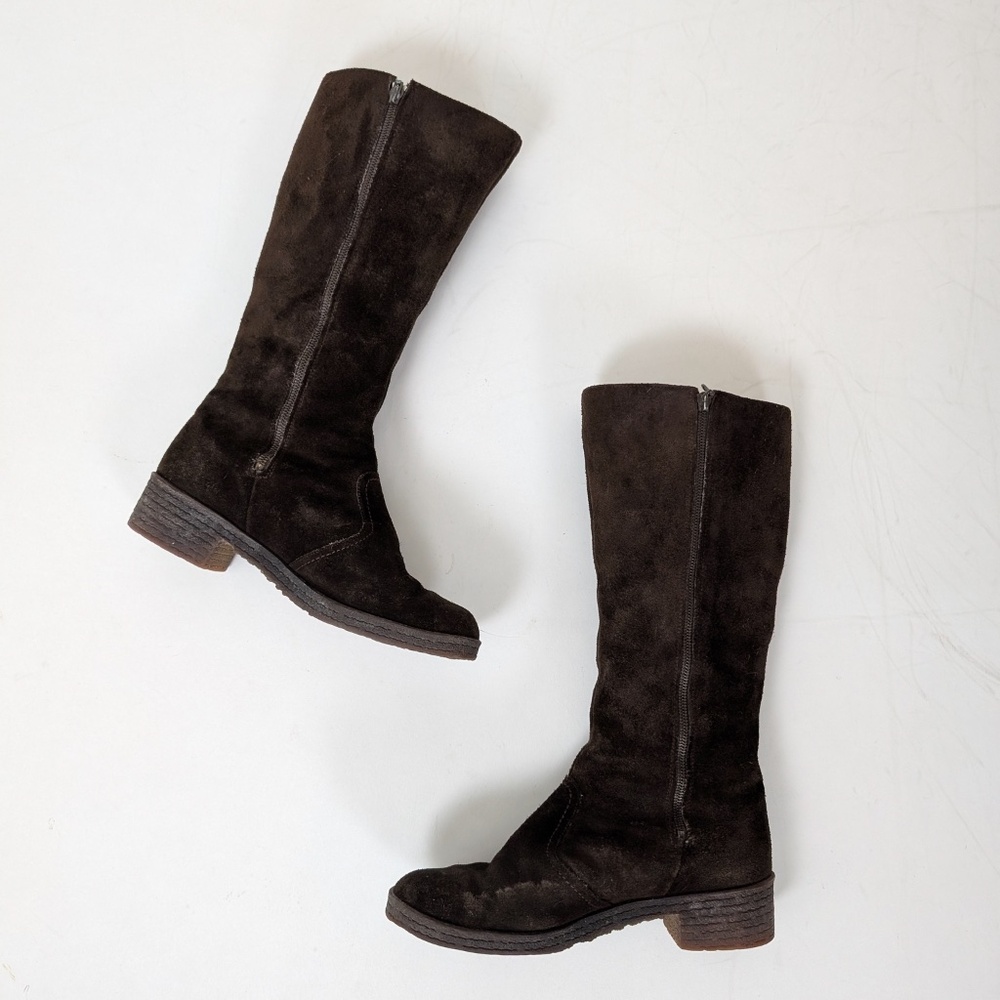 70’s Shearling Suede Boots Calf Height Fitted Vintage Chunky Lined Insulated - Picture 5 of 11